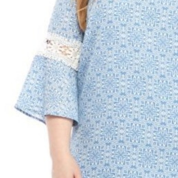 Luxology Crochet Bell Sleeve Shift Dress Plus Size 24 Blue White Boho NWT - Picture 7 of 7